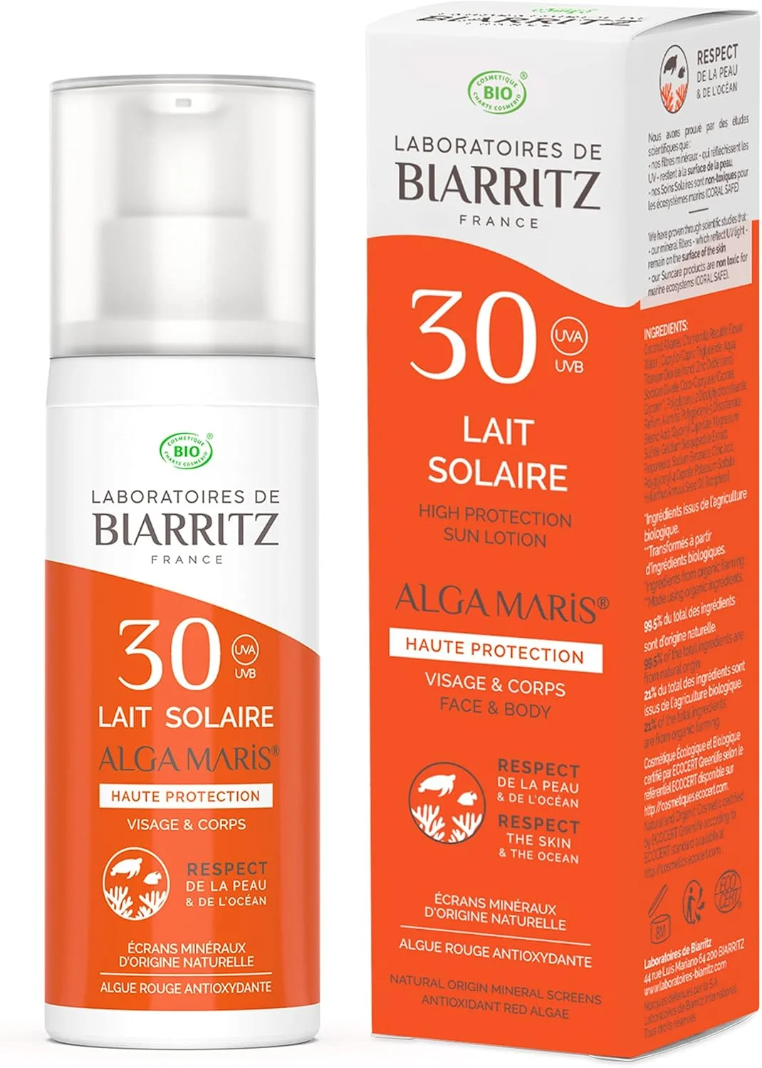 [NgRT011uyRT0001623] Alga Maris Lait Solaire Visage et Corps SPF30 Bio 100 ml Laboratoires de Biarritz