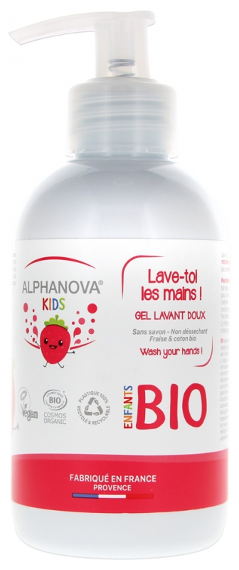 [NgRT011uyRT0001722] Gel Lavant Kids Lave-Toi Les Mains ! Doux Fraise Coton Bio 250 ml Alphanova 