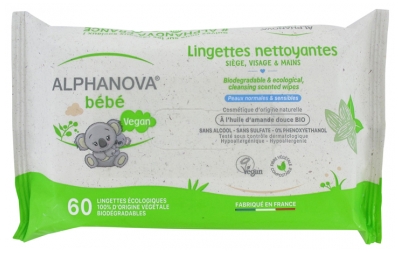 [844FgT8398523] Alphanova Bébé Lingettes Nettoyantes Peaux Normales & Sensibles 60 Lingettes