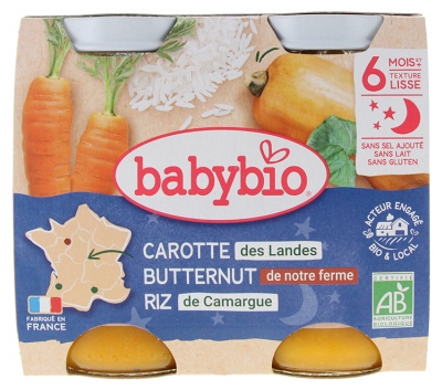 [844FgT8399233] Babybio Bonne Nuit Carotte Butternut Riz 6 Mois et + Bio 2 Pots de 200 g