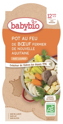 [844FgT8399301] Babybio Pot au Feu de Boeuf 12 Mois et + Bio 2 Bols de 200 g