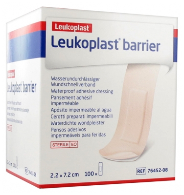 [844FgT8425751] Essity Leukoplast Barrier 100 Pansements Adhésifs Imperméables 2,2 x 7,2 cm
