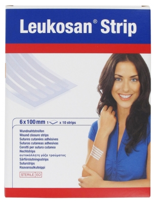 [844FgT8425753] Essity Leukosan Strip Sutures Cutanées Adhésives Stériles 10 Strips 6 x 100 mm