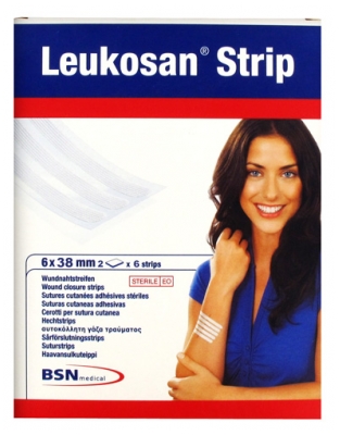 [844FgT8425754] Essity Leukosan Strip Sutures Cutanées Adhésives Stériles 2 x 6 Strips 6 x 30 mm