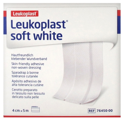 [844FgT8425755] Essity Leukoplast Soft White Sparadrap à Bonne Tolérance Cutanée 4 cm x 5 m