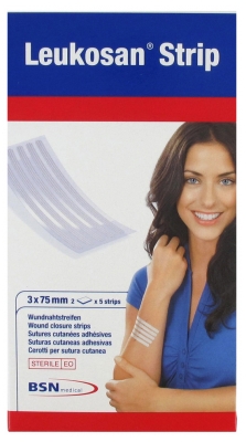 [844FgT8425769] Essity Leukosan Strip Sutures Cutanées Adhésives Stériles 2 x 5 Strips 3 x 75 mm